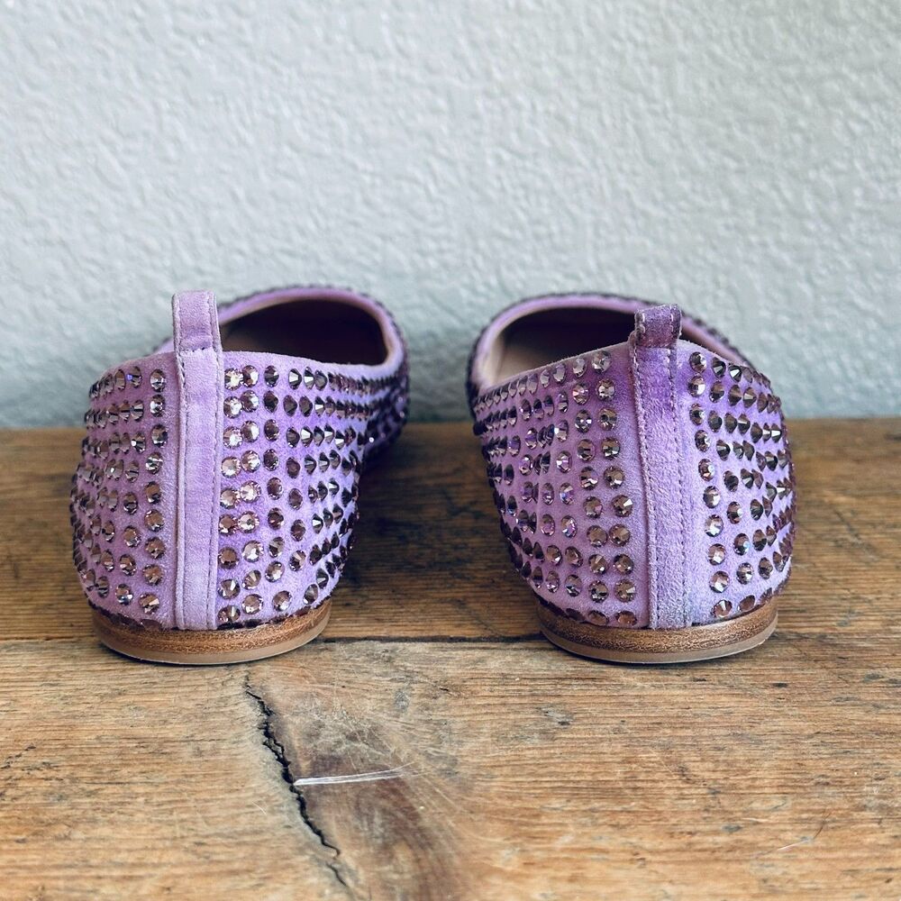 EddyDaniele Swarovski Crystal Lilac Suede Ballet Flat Shoes Square Italian Sz 40 - Picture 5 of 10